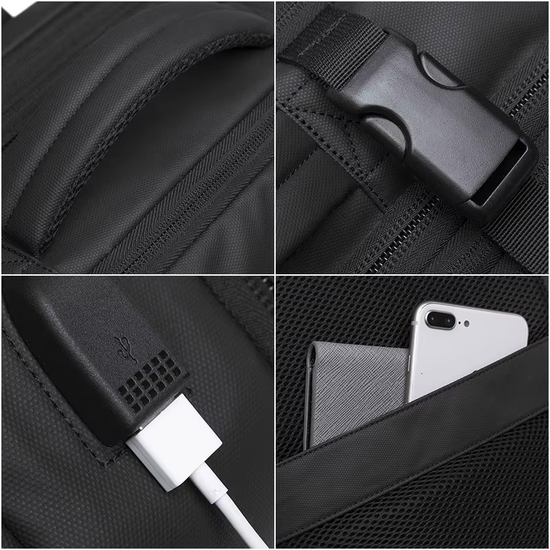 BANGE Travel Men Business School Expandable USB Bag Large Capacity 17.3 Laptop Waterproof Fashion Backpack