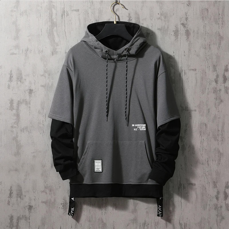 Patchwork Hooded Sweatshirt Hip Hop Men Pullover Hoodies Streetwear Casual Fashion Clothes Colorblock Hoodie 250122