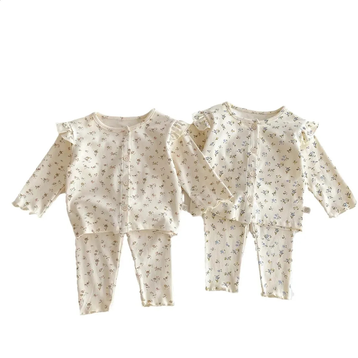 Winter in Kids Baby Girls Floral Pure Cotton Household Clothes toddler Infant Fly Sleeve Top Shirtspants Pajamas Set 250117