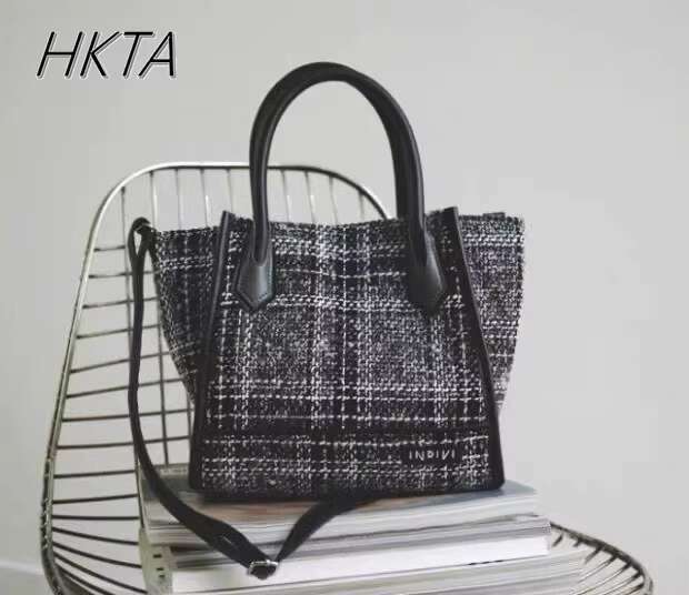 Japanese Magazine Women's Autumn And Winter New Fashion Thick Tweed Handbag Niche Design Messenger Bag Girls Women Backpack