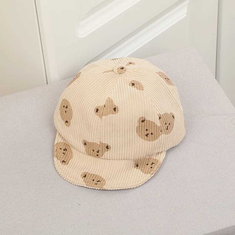 Cute cartoon bear printed childrens baseball cap Spring and Autumn baby boy and girl Visor hat childrens leather hat fashionable baby sun hat M250121