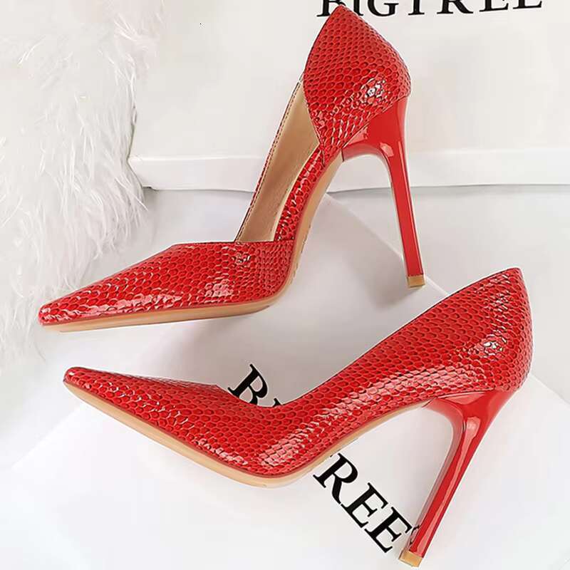 Women 11cm High Pumps Square Toe Green Pink Heels Lady Serpentine Patent Leather Wedding Evening Party Shoes
