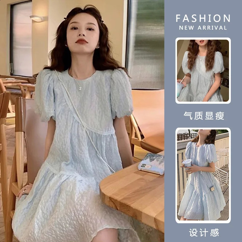 Summer Clothes for Short Lady Puff Sleeve Sweet Oneck Plus Size Pregnant Woman Dobby Dress Maternity Elegant Ball Gown Dresses 250114