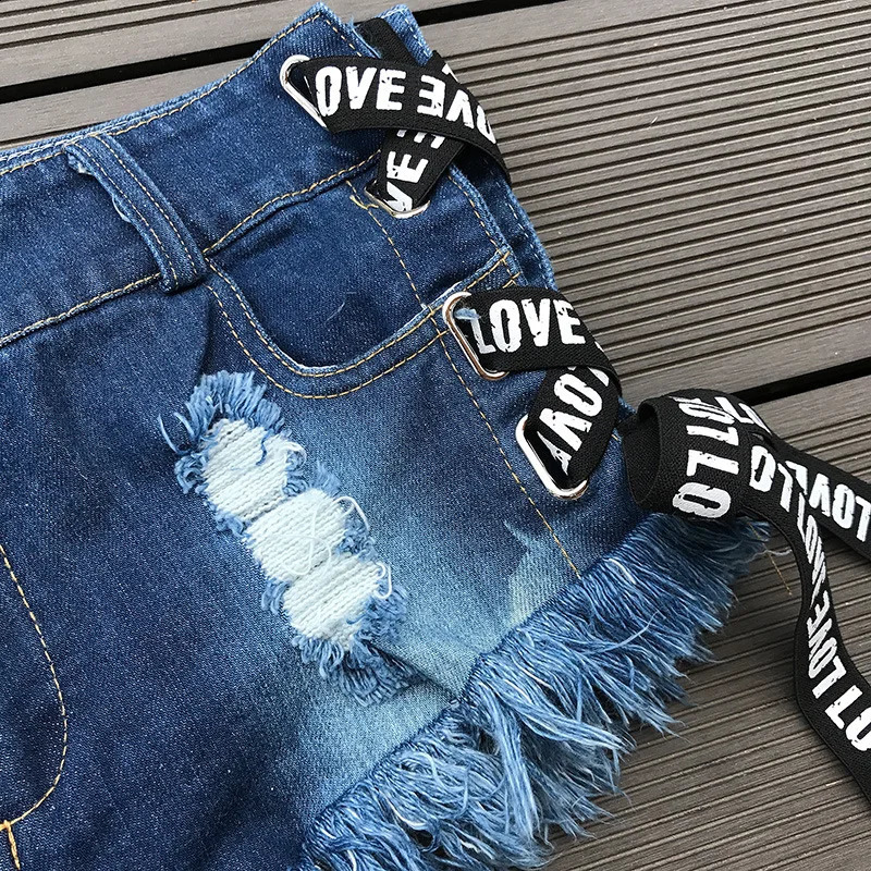 Sexy Low Waist Bandage Denim Ripped Hole Short Jeans Women Mini Skinny Sexy Club DJ Dance Shorts White Blue Black 250118