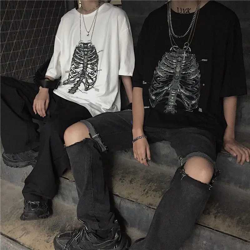 Mens T-shirt 2023 Summer Mens Super Large T-shirt Anime Dark Retro T-shirt Short Sleeve T-shirt Gothic Y2K Mens Manga Top W250117