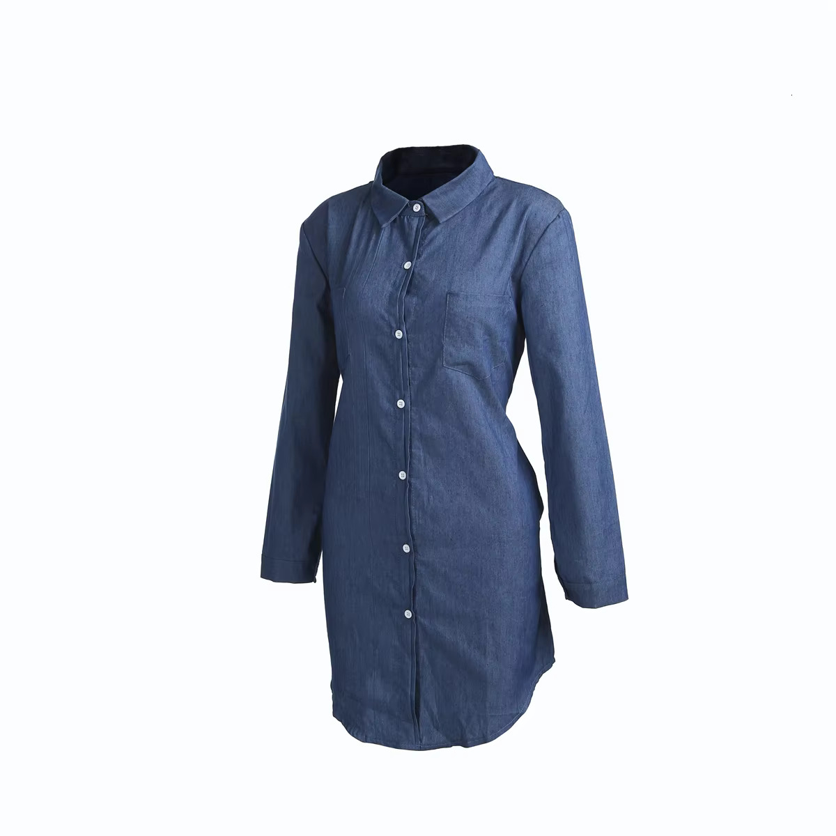 Factory Direct Sales Women Denim Jeans Button Summer Long Sleeve Casual Tops Shirt Dress