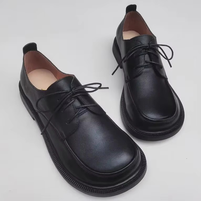 Genuine Leather Wide Toe Men's Women's British Style Lace-Up Business Casual Work Shoes Cowhide