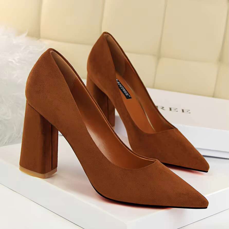 Women 8.5cm High Elegant Pumps Lady Wedding Blo Heels Scarpins Suede Red Brown Nightclub Event Party Office Shoes