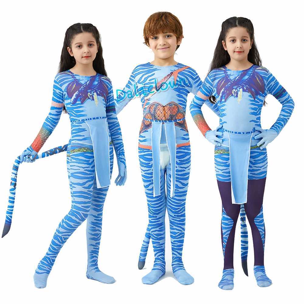 Avatar Halloween Costume For Kids Girls Boy Avatar The Way of Water Tail Bodysuit Cosplay Alien Costume Birthday Party Clothes W250117