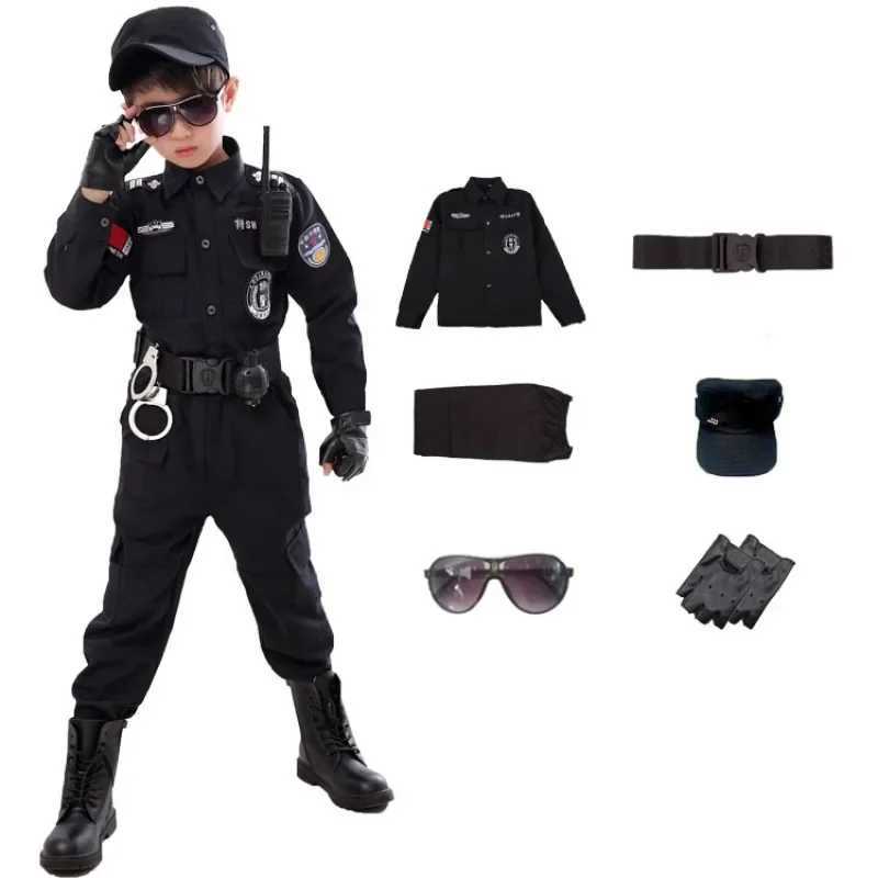 Swat Children Halloween Police Officer Cosplay Costumes Kids Carnival Police Uniform 110-160Cm Boys Army Police Officers Soldier W250117