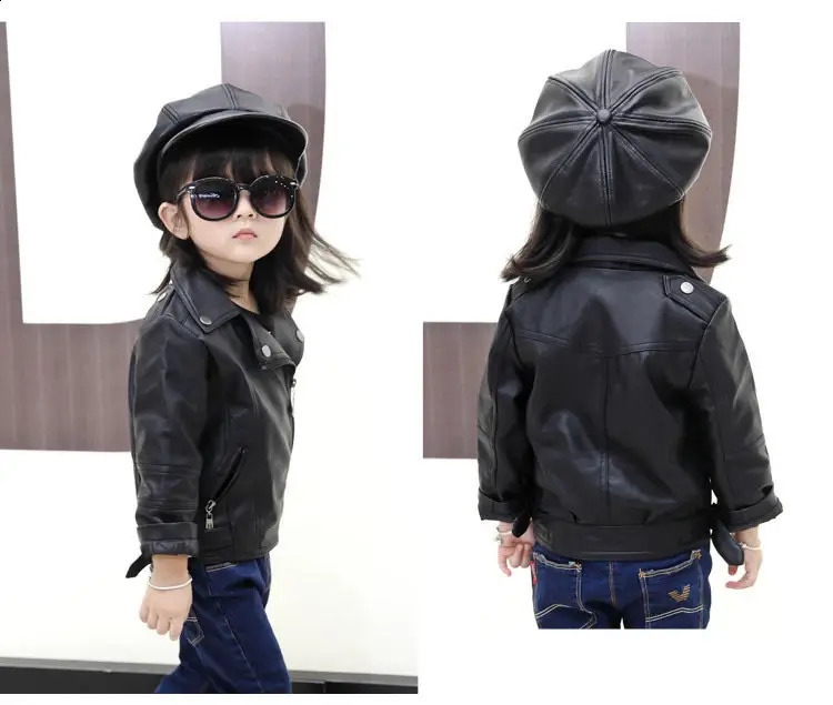 quliaty Girls Boys PU Jackets Kids Baby Leather Jacket Spring Autumn Coat Children Clothes Overcoats 2-10T 250113