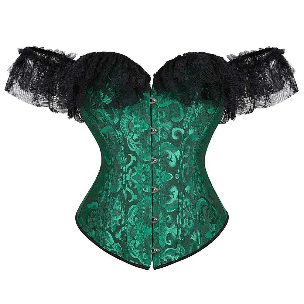Overbust Corset Tops for Women with Sleeves Vintage Style Victorian Retro Burlesque Lace Corset and Bustiers Vest Fashion White W250120