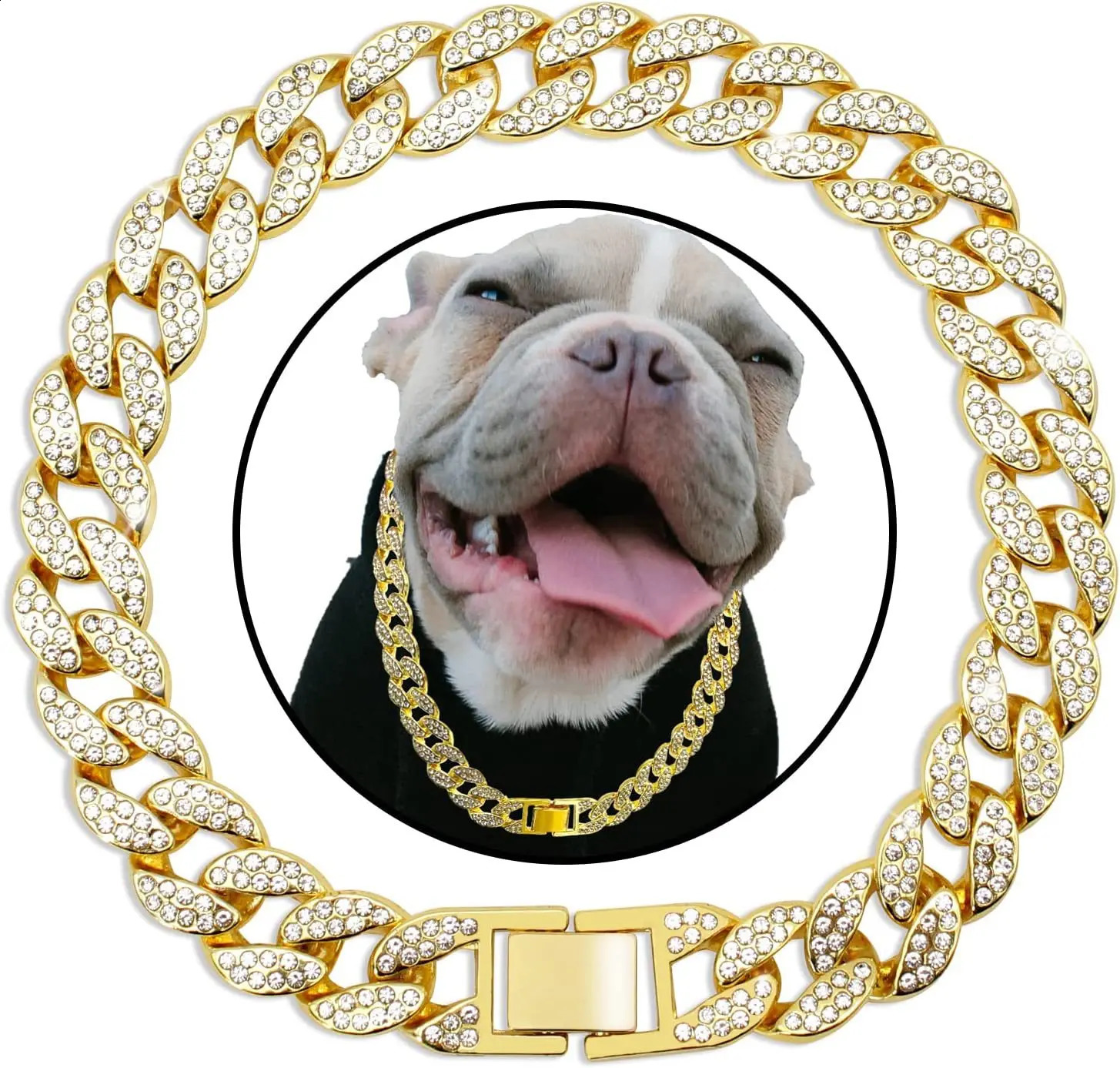 Dog Chain Diamond Cuban Collar Walking Metal Chain Collar with Secure Buckle Pet Cat Cuban Collar Jewelry Accessories 250121