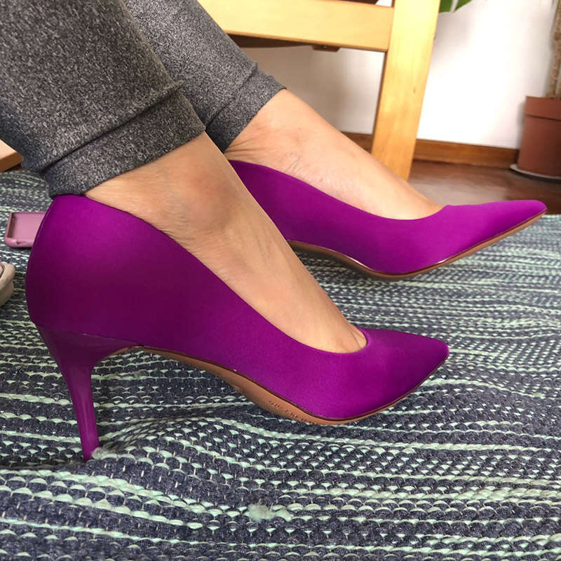Women 7.5cm 10.5cm High Scarpins Silk Pumps Lady Green Purple Red Fetish Wedding Bridal Mid Low Heels Evening Party Shoes