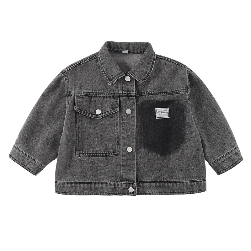 UNITIM Spring Autumn Childrens Denim Jacket Loose Buttons Sticker Solid Kids Baby Boys Top Toddler Boys Outerwears Coat 250121