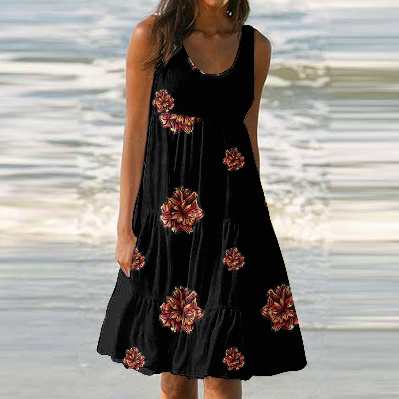 2025 Summer New Beach Skirt Women's Designer Natural Scenery Beach Printed A-line Dress