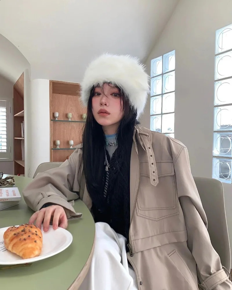 Y2k European and American Hats Autumn/Winter Fox Fur Hair Mink Hats Thickened Warm Plush Fishing Hats 250109