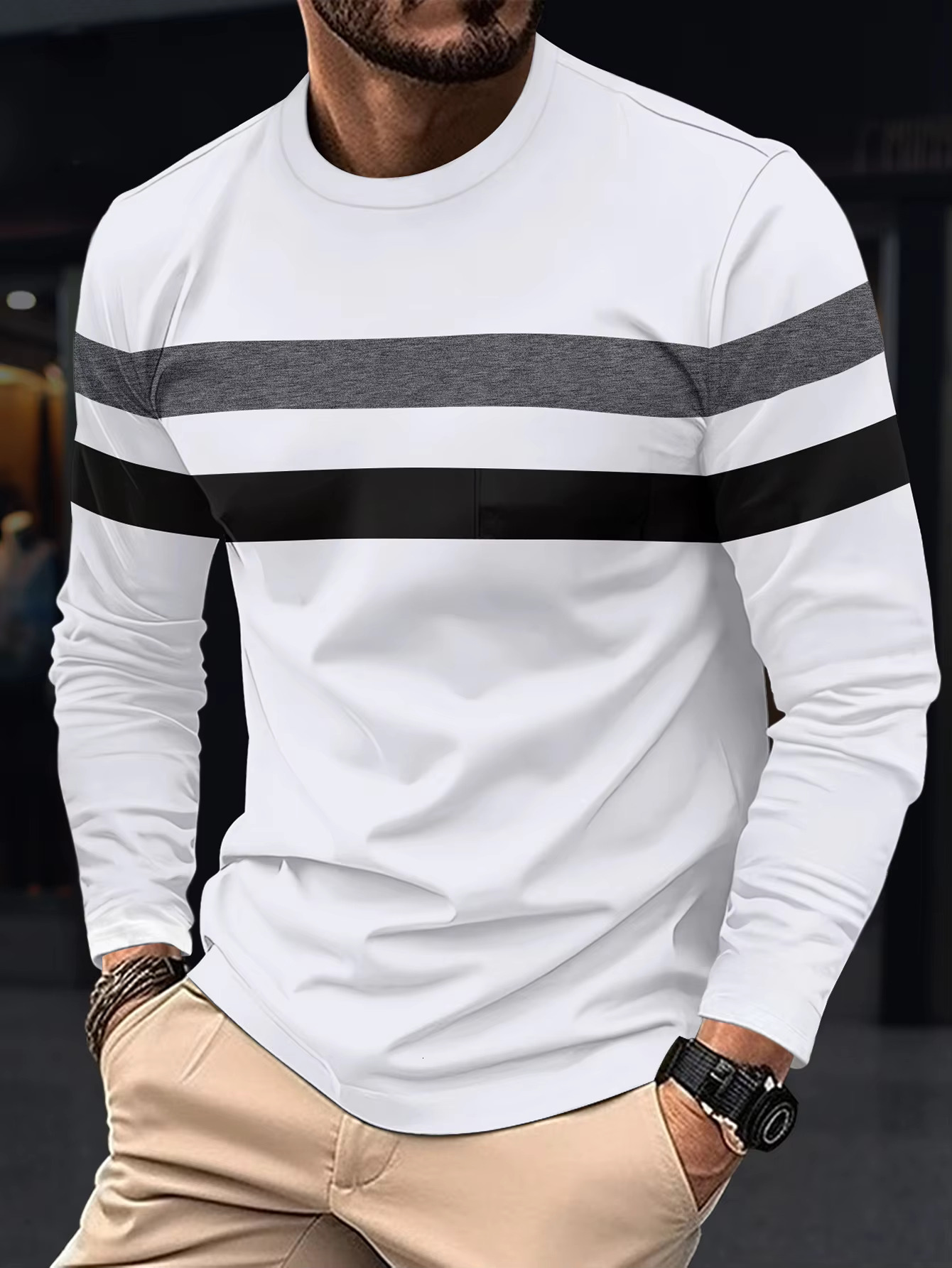 2025 Spring/summer Fashion Men's Designer T-shirt Long Sleeve Round Neck Splicing T-shirt Business Anti Wrinkle Street Wear Casual Top