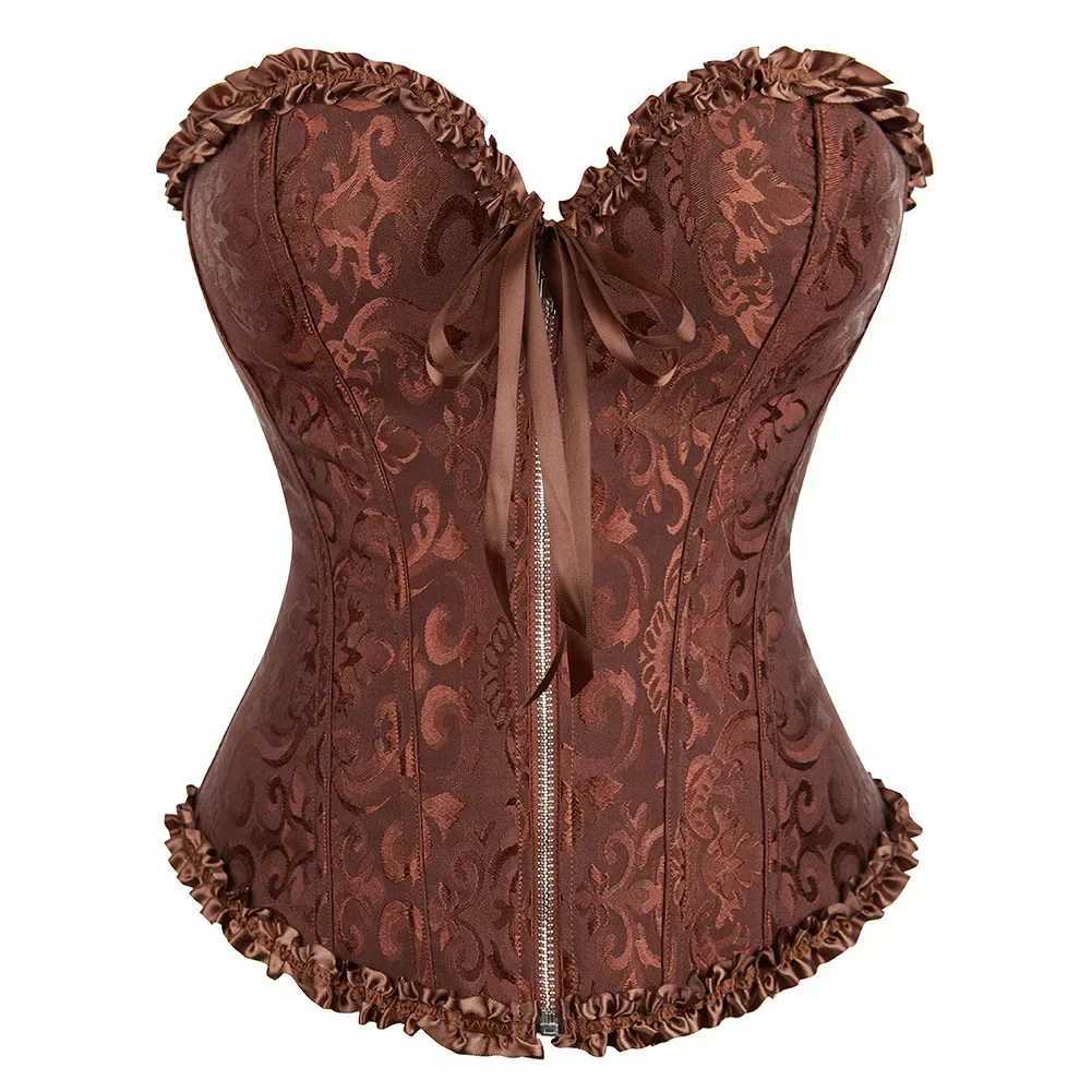Pink Corset Top Bustier Zipper Sexy Womens Plus Size Overbust Corset Lace up Floral Gothic Brocade Vintage Fashion Medieval W250120