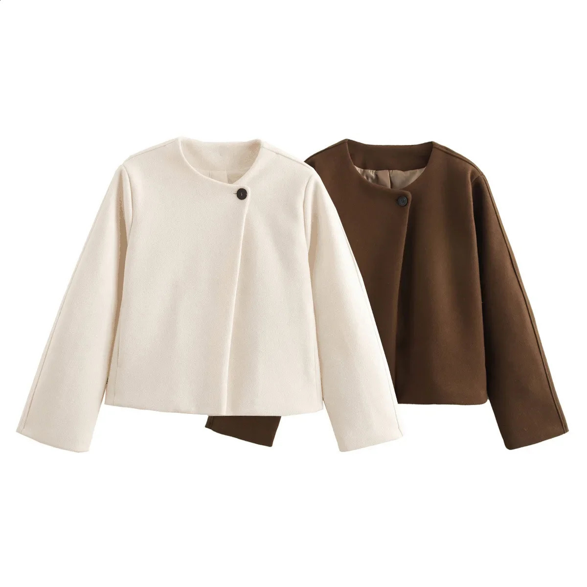 ZA CrossBorder Womens Fashionable Thickened Corduroy Jacket Stylish Versatile Round Neck Single Button AutumnWinter Arriv 250110