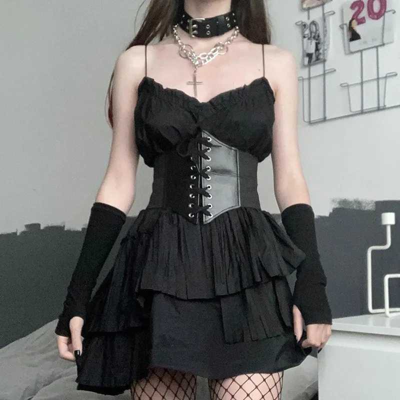 Gothic Women Corset Belt Fashion PU Leather Female Lace-up Corset Belts Slimming Waist Retro Wide Belt for Girl Black Corset Top W250120