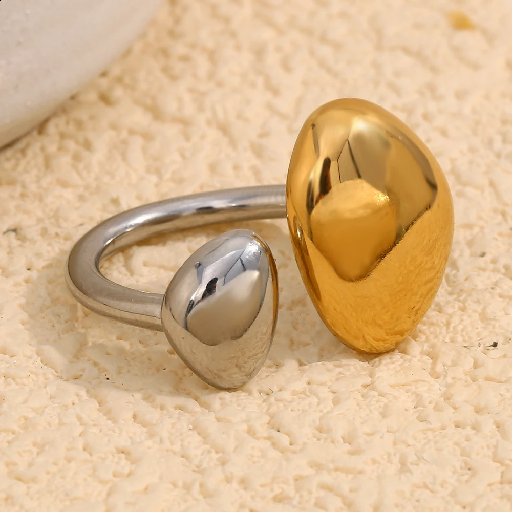 EBbelle 2 Tones Stainless Steel Rings For Women Double Mushroom Glossy Female acero inoxidable joyeria premium 250109