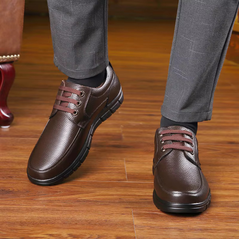Hot Sale Men Genuine Leather Casual Soft Sole Lace-Up Brand Middle-Aged Old Man Dad Lightweight Loafers Shoes