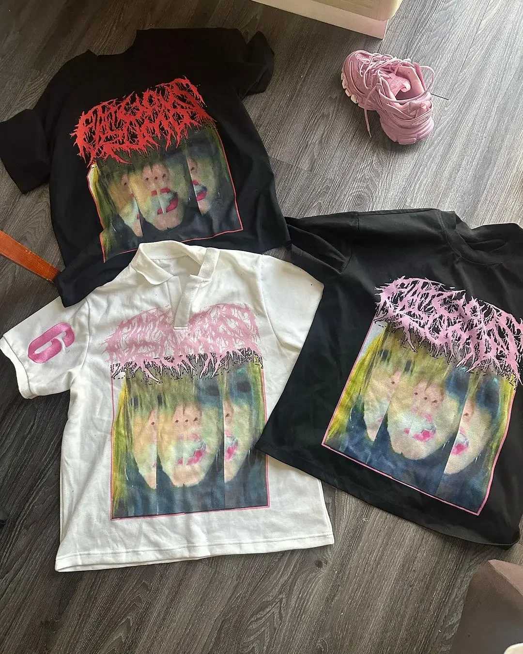 Summer top short sleeved Y2K personalized print dark retro gothic 2000 punk style Korean fashion 2024 American top T-shirt W250117