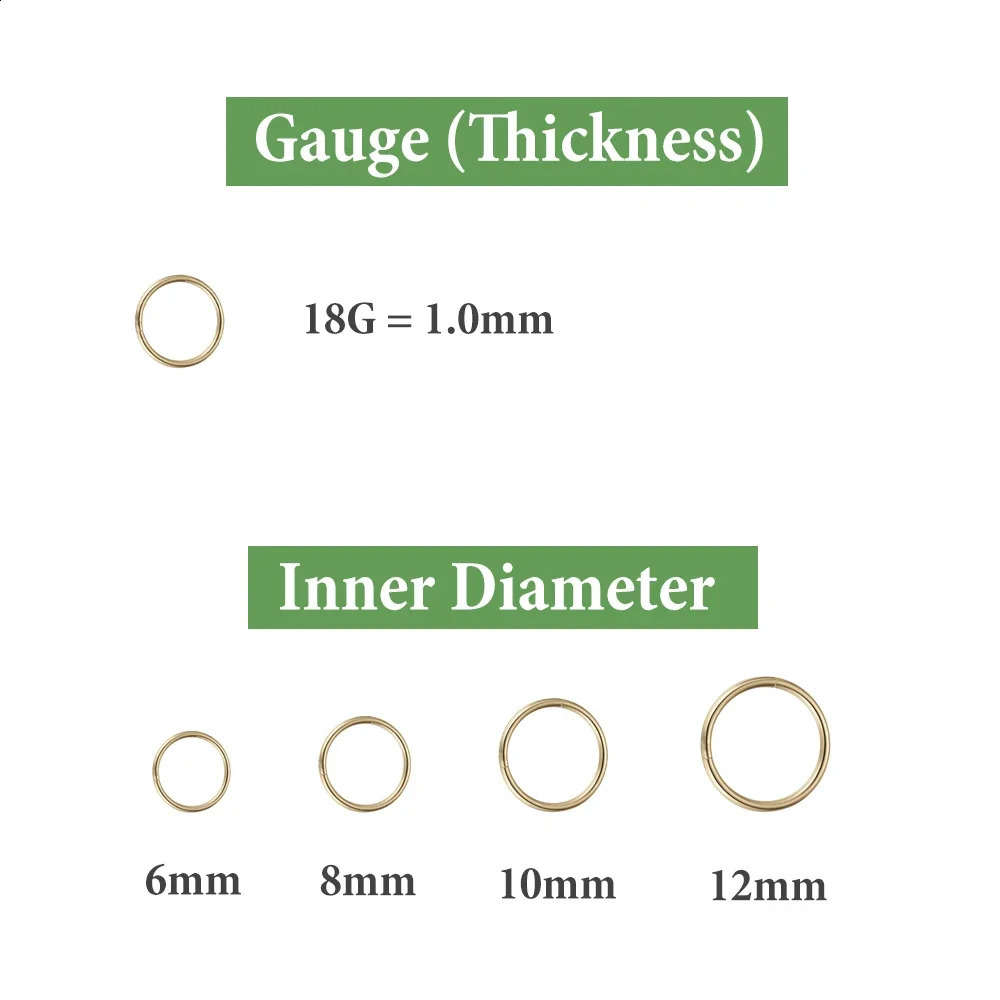 2/6PCS Seamless 316L Stainless Steel Nose Ring for Men Gold Color Hoop Earrings for Women Septum Helix Tragus Piercing Jewelry250120