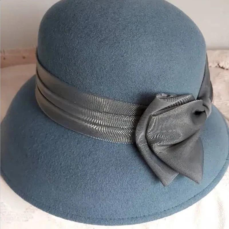 Women Cloche Wool Hat Winter Round for Fedora Bucket Vintage Bow Accent 250118