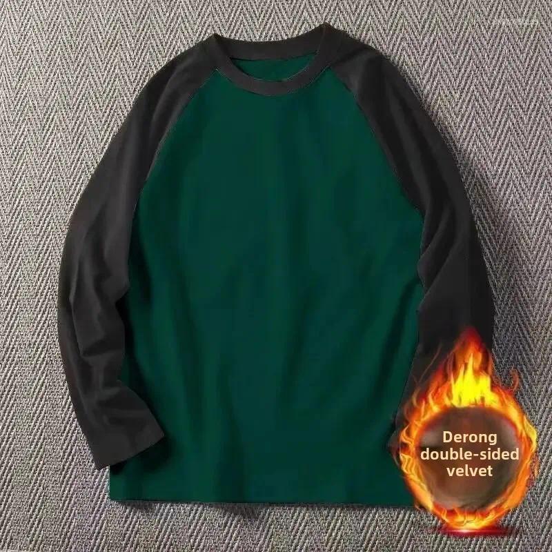 Men's T Shirts Autumn/Winter Fashionable Double-sided Fleece Long Sleeve Base Layer Tops Round Neck Warm Pullover