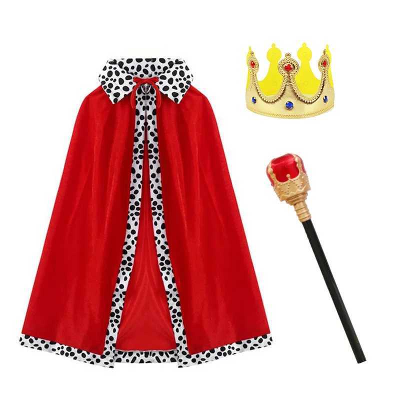 Boys King Red Cloak for Adult Kids Prince Robe Crown Velvet Cape Children Birthday Halloween Party Cosplay Costume Accessories W250117
