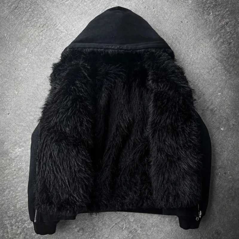 Fashion Autumn and Winter Warm Hip Hop Men Clothes Reversible Streetwear Loose Solid color Y2K Zip up Hoodie Goth American Style W250117