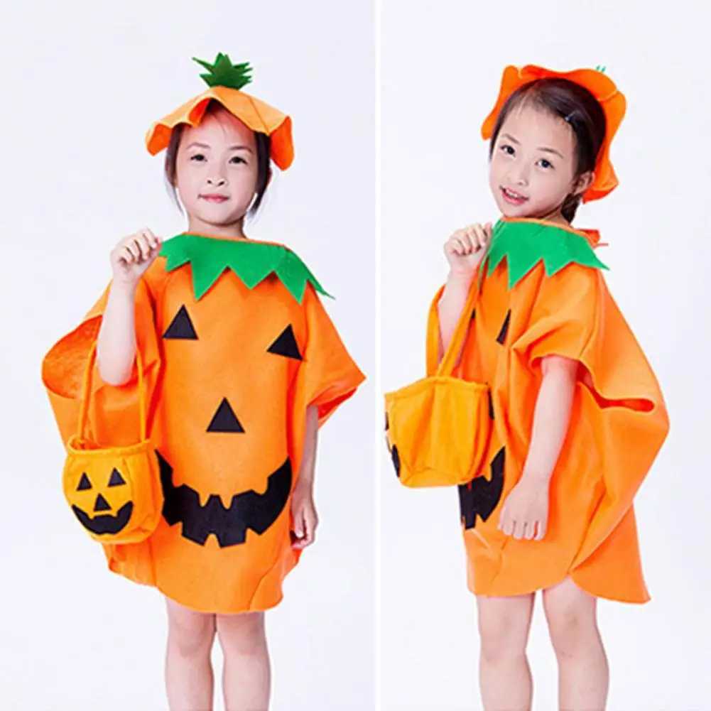 Halloween pumpkin costumes childrens Halloween party role-playing costumes hats candy bags childrens photos props performance costumes W250117