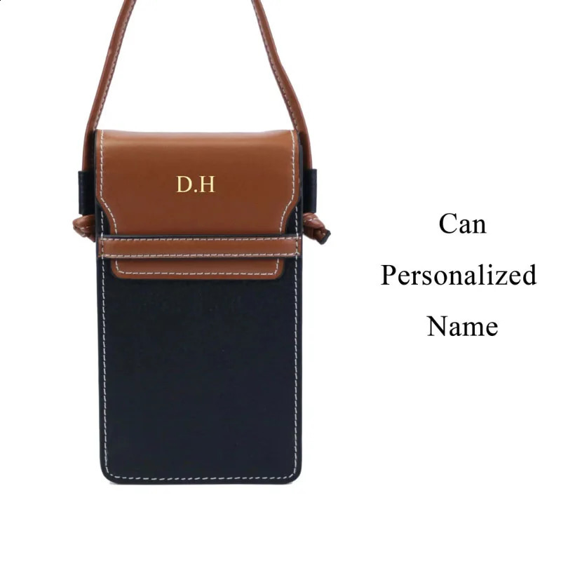 Customized Initials for free genuine leather casual small cell phone bags women mini leather crossbody mobile phone bags250114