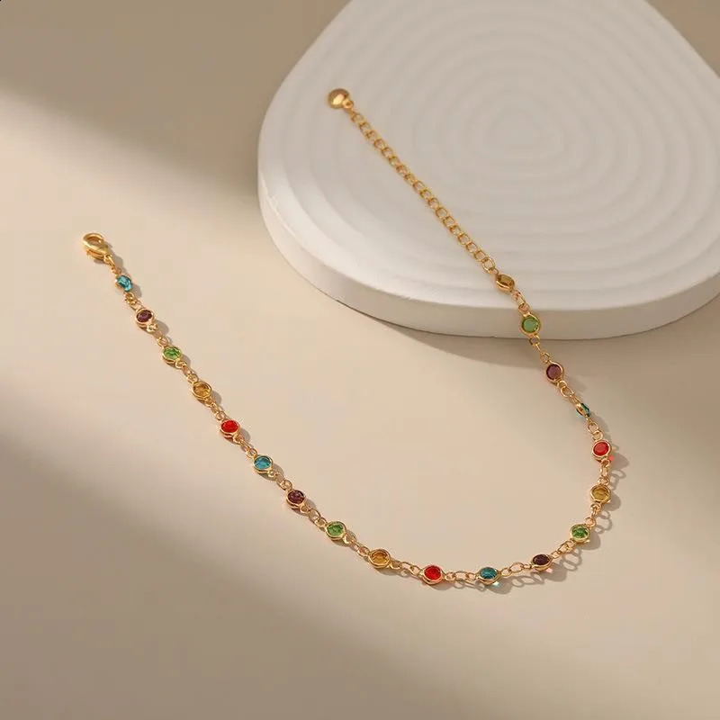 Gold Color Boho Rainbow Anklet for Women Summer Beach Beads Foot Chain Vocation Jewelry Gifts 250114