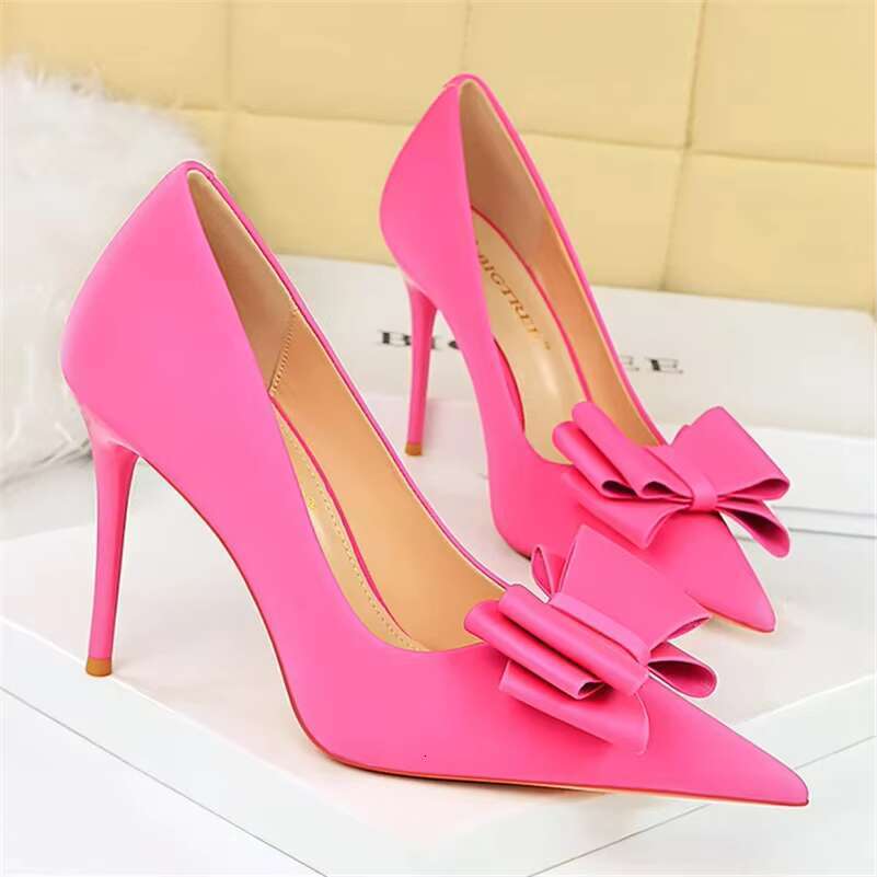 Women 10cm High Silk Butterfly Knot Pumps Lady Wedding Bridal Purple Heels Escarpins Green Blue Peach Office Shoes