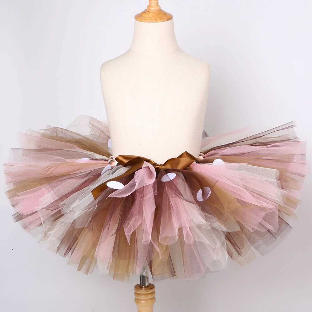 Christmas Costume Kids Reindeer Tulle Skirt Fluffy Brown Deer Girl Tutu Skirt For Halloween Carnival Children Outfit 1-14 Years W250117