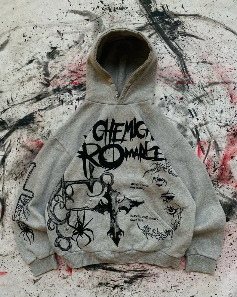 2025 cross rivets n hoodie Harajuku fashion high street women Y2k anime print trend retro oversized sweatshirt 250113