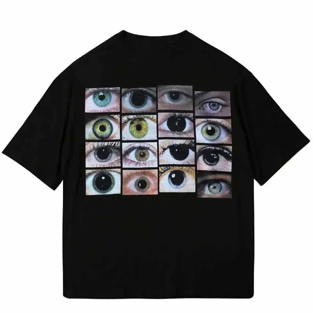 Summer Oversized Men Hip Hop Streetwear T Shirt Eyes Printed Harajuku Y2K T-shirt Cotton Casual Shirt Short Sleeve Tops Tees W250117