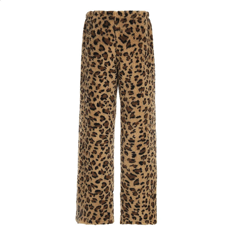 Leopard Velvet Women Loose Long Pants Bow Y2k Retro Fashion Chic Warm Autumn Trousers Street Style 250122