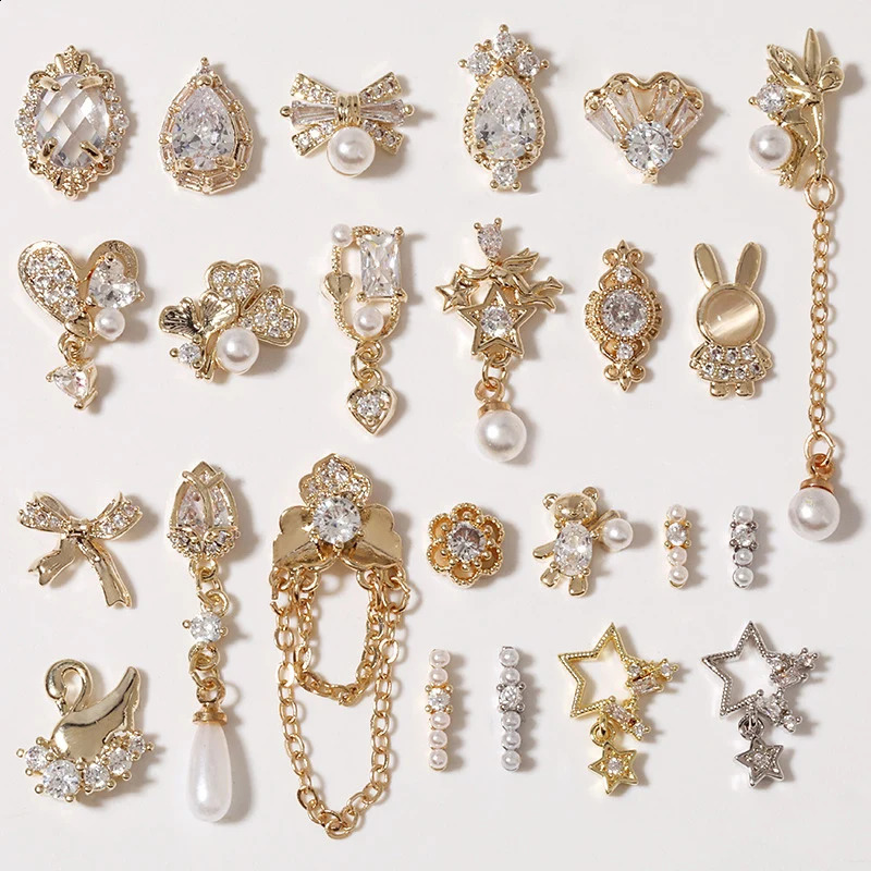 10pcs Flower Chain Valentines Day Zircon Crystals s Nail Art Jewelry Decorations Nails Accessories Charms Supplies 250115