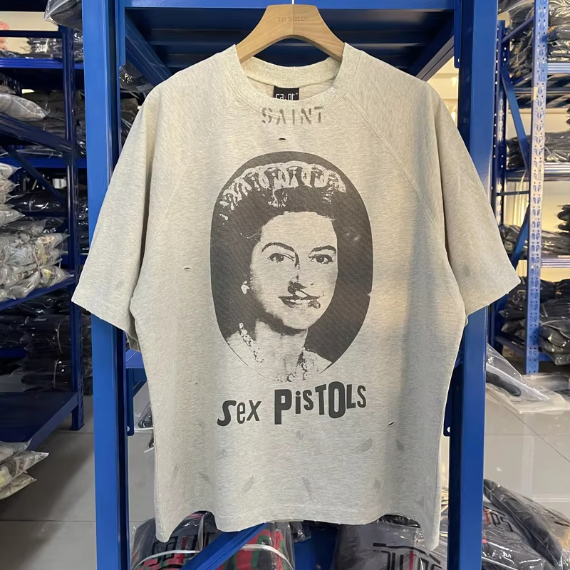 2025 New Style T-shirt Portrait Print Summer Hip Hop Vintage Washing Short Sleeve T-shirts