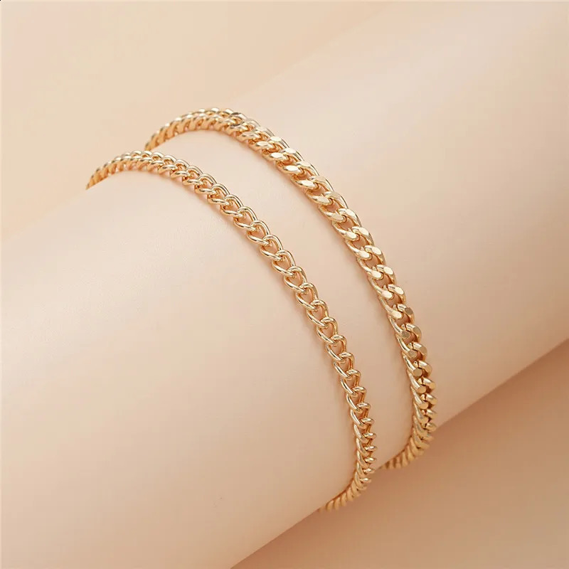 YO Gold Color DoubleLayer Anklets For Women Girl Trend Leg Chain Waterproof Jewelry Gift Party 250114