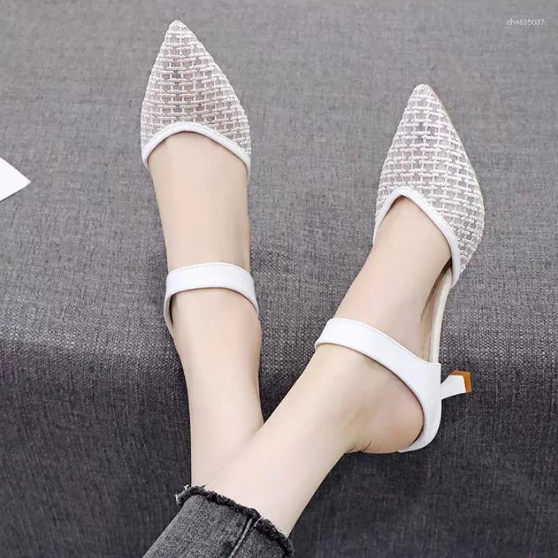 Dress Shoes 2025 Summer With Mesh Hollow Bun Head Fashion All-match High-heeled Slippers zhanyishengli
