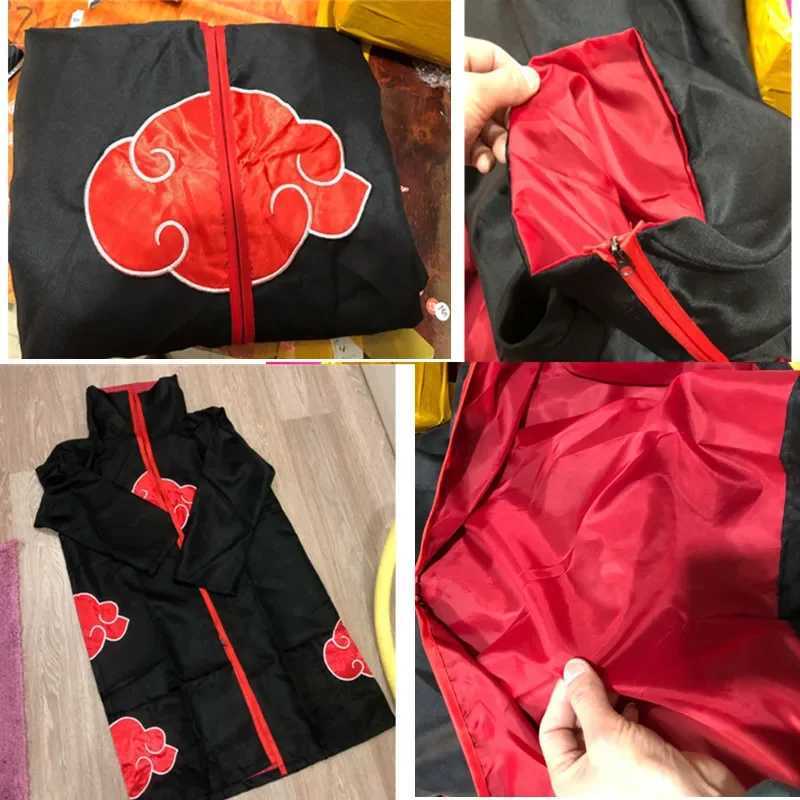 Anime Ninja Cosplay Costume Halloween Dawn Organization Robe Embroidered Red Cloud Cloak Unisex Black Robe Necklace Ring W250117