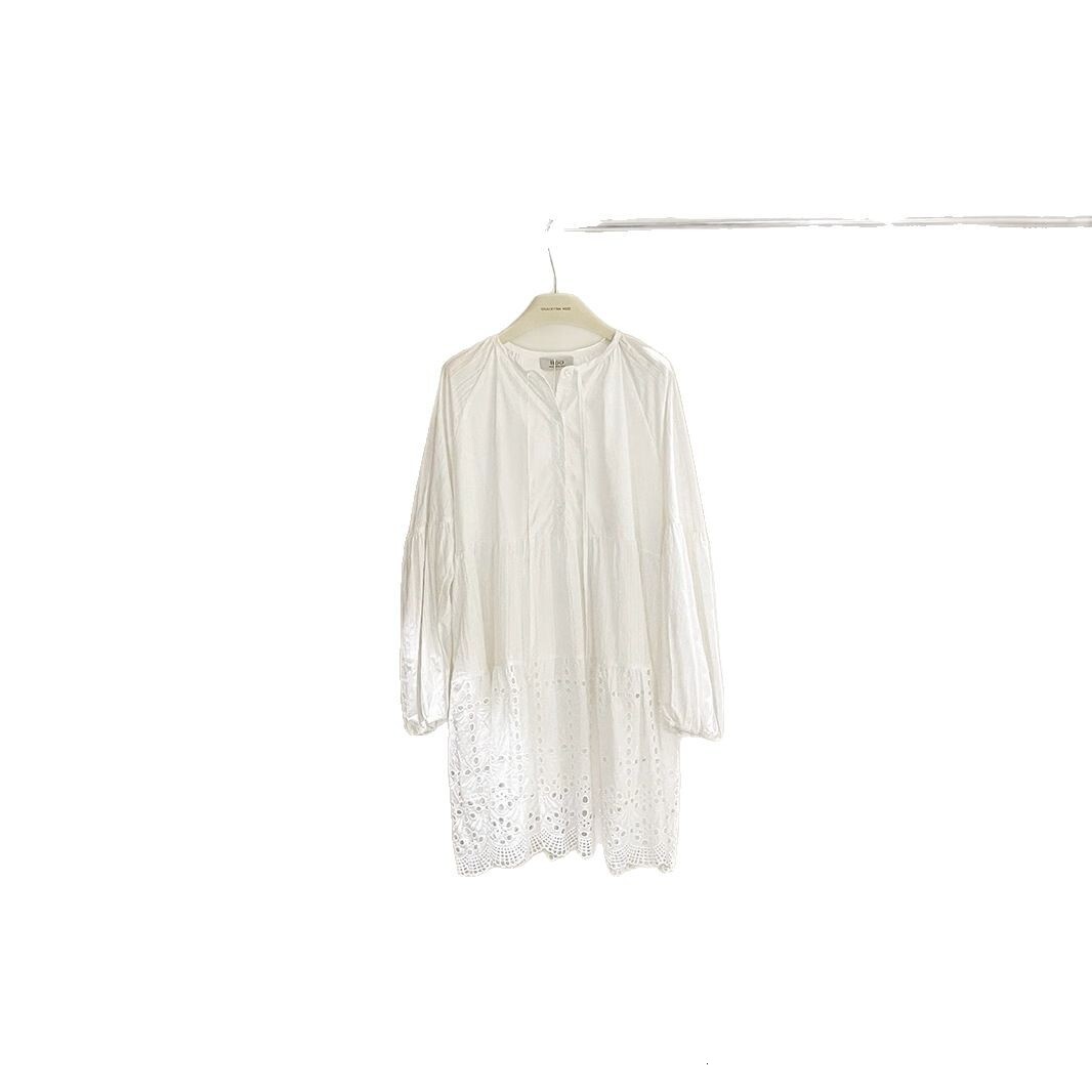 2025 New Women's Early Spring Thirteen Rows 100% Cotton Korean Designer Hollow Embroidery Lantern Sleeves Loose Beach Skirt Swinging Dress