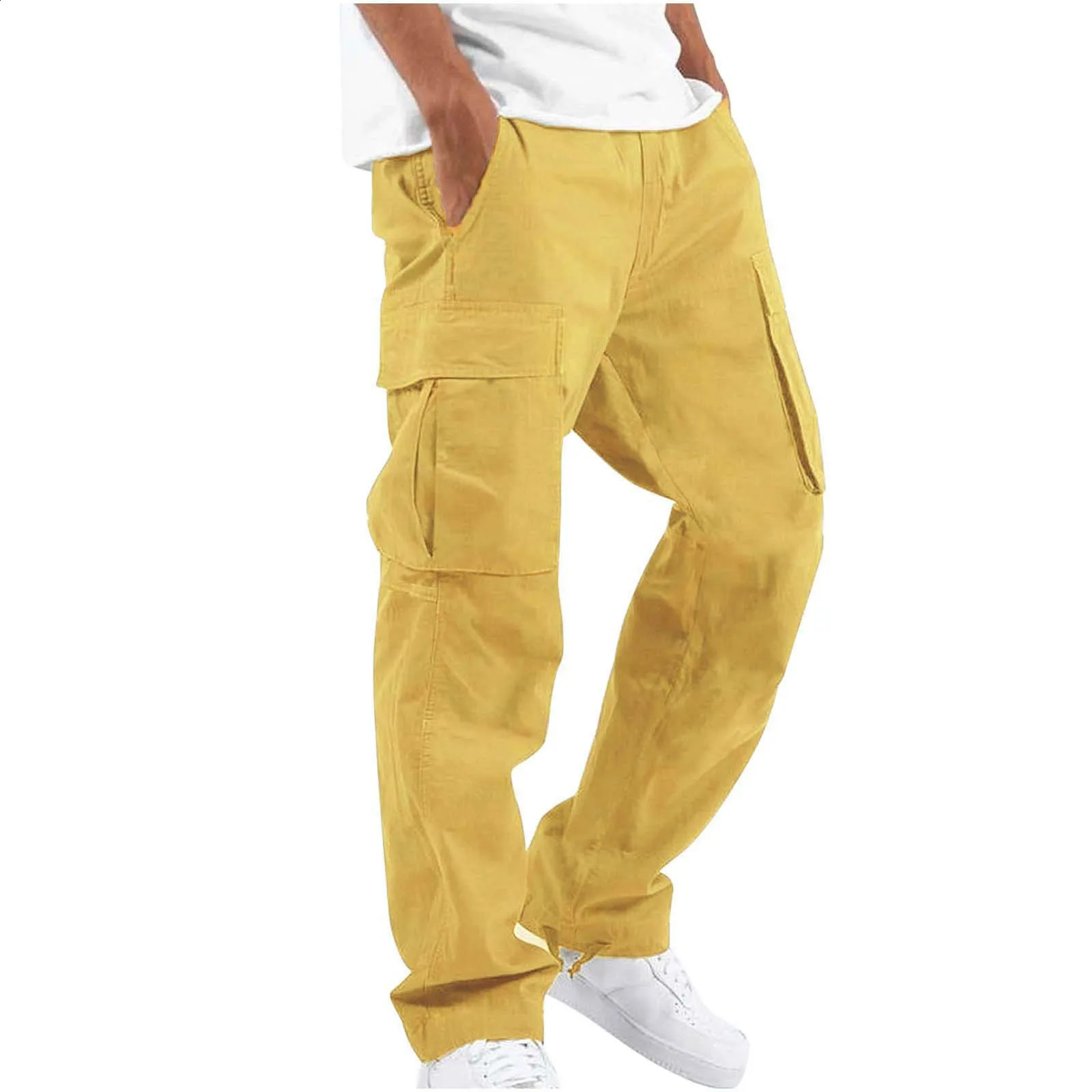 Men Spring Casual Trousers Solid Color Multi-Pocket Loose Straight Sports Fitness Pants Outdoor Cargo Pants Men 250122