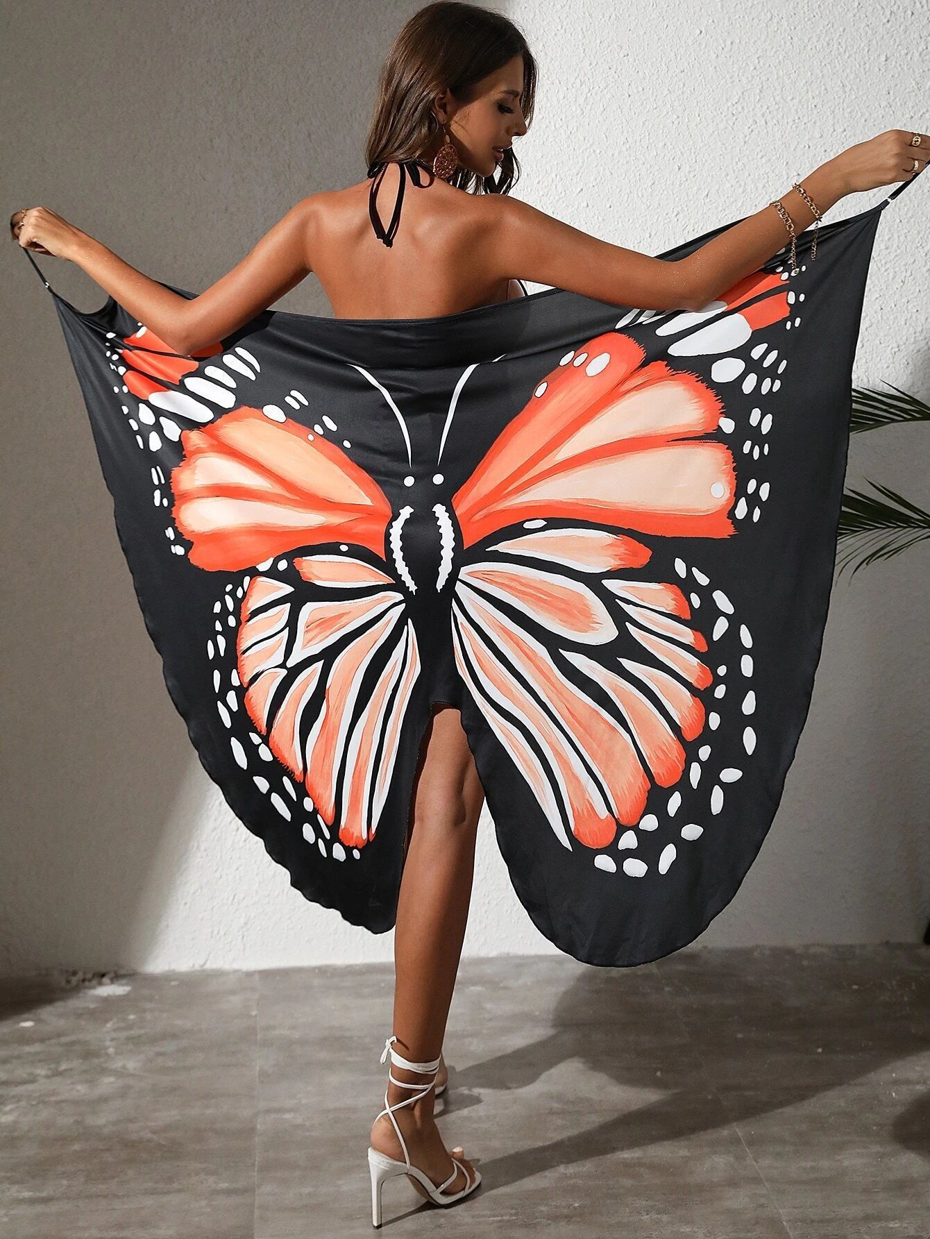 2025 New TEMU Designer One Piece Multi Color Tank Top Sexy Dress With Large Butterfly Digital Printing Multiple Wearing Styles Beach Skirt