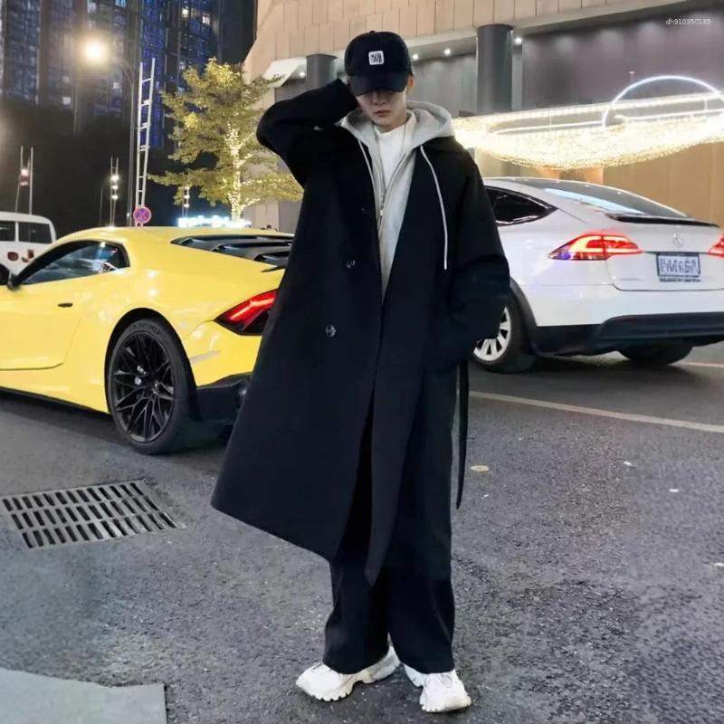 Men's Trench Coats 2025 Autumn/Winter Style Black Overcoat Loose-Fit Long Windbreaker For Men Trendy Youth Jacket Fashionable Outerwear